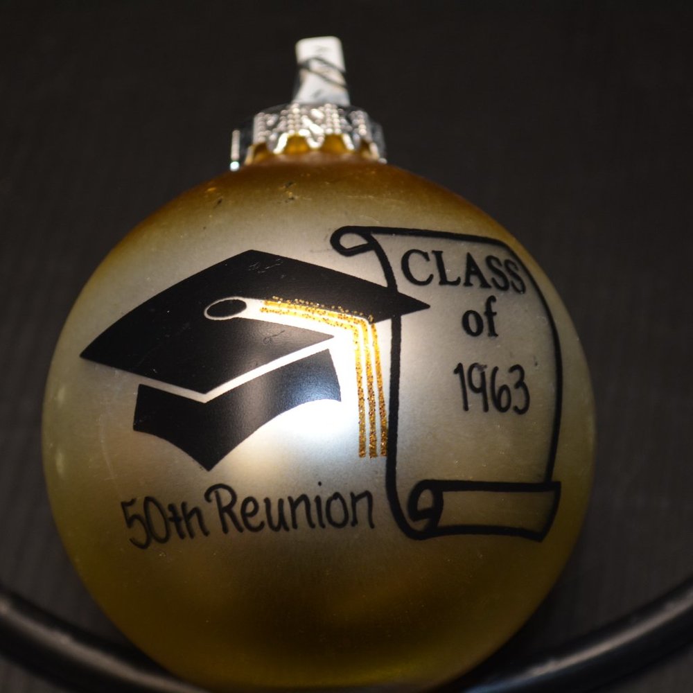 Glass Christmas Ball Ornament Class of 1963 50th Reunion Gold Silver Graduation